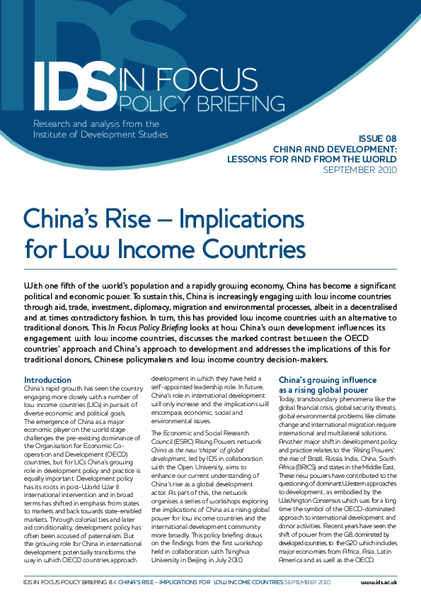 (PDF) China’s Rise – Implications for Low Income Countries