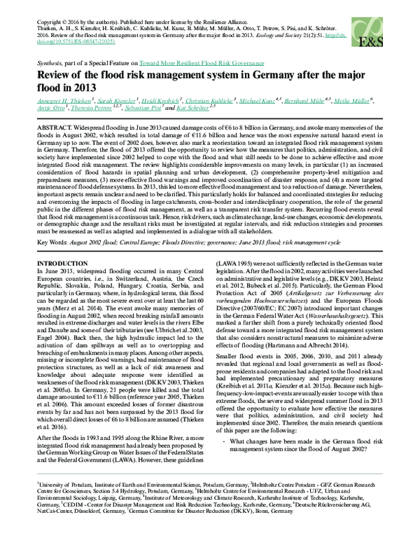 (PDF) Review of the flood risk management system in Germany after the ...