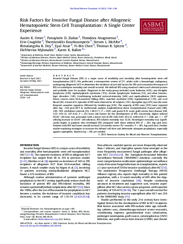 (PDF) Risk Factors for Invasive Fungal Disease after Allogeneic ...