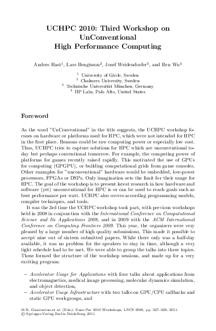 (PDF) UCHPC 2010: Third Workshop on UnConventional High Performance ...