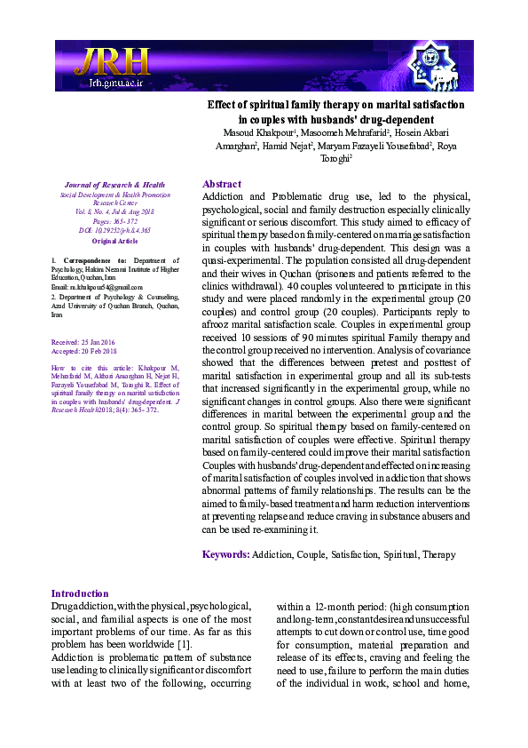 (PDF) Effect of spiritual family therapy on marital satisfaction in ...