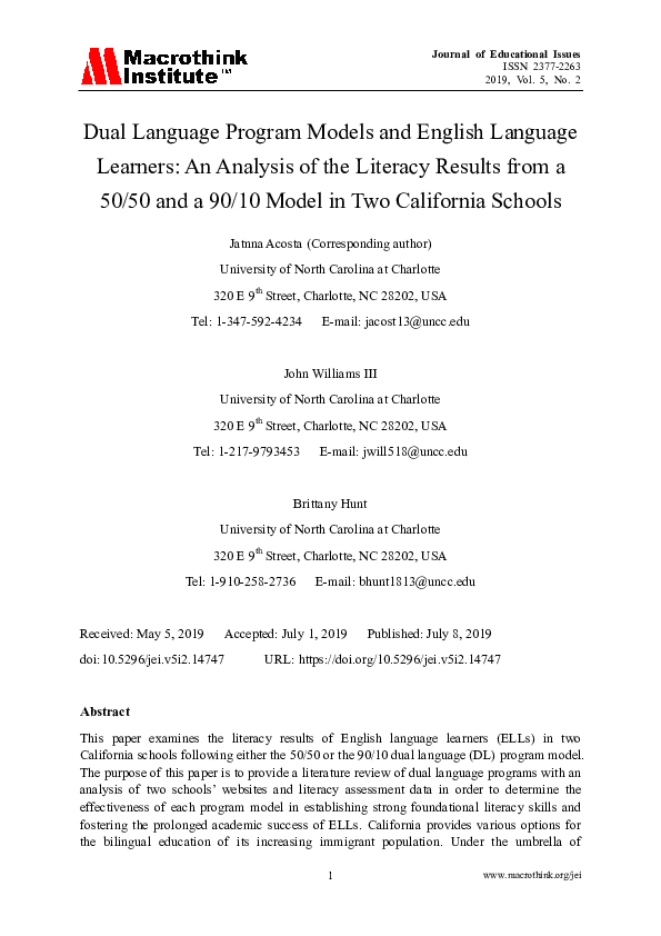 (PDF) Dual Language Program Models and English Language Learners: An ...