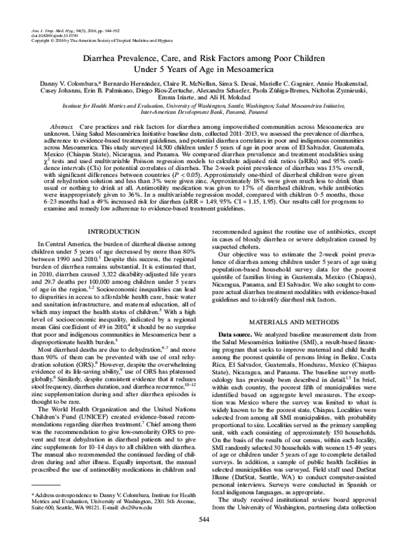 (PDF) Diarrhea Prevalence, Care, and Risk Factors Among Poor Children ...
