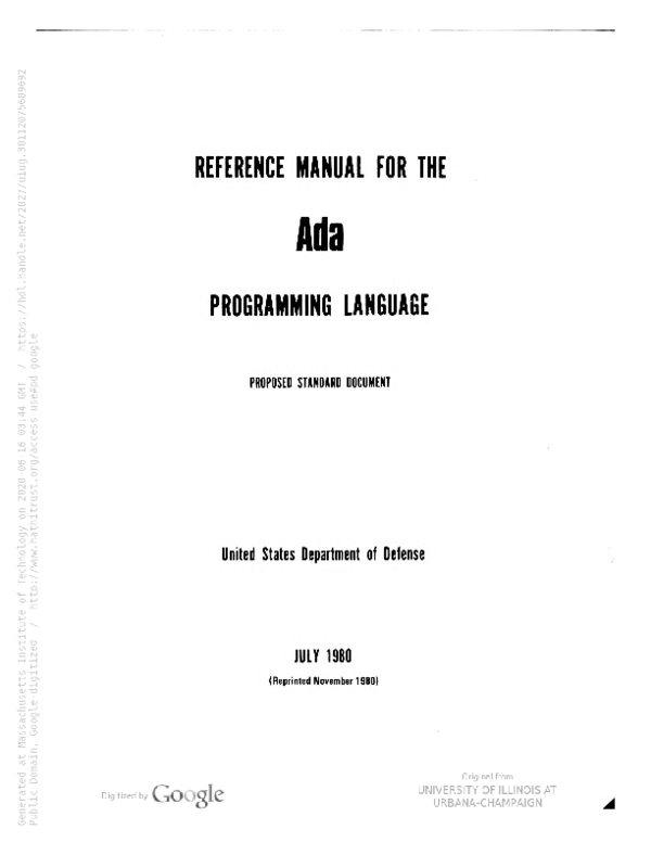 (PDF) Reference manual for the ADA programming language, proposed ...