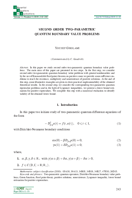 (PDF) Second order two-parametric quantum boundary value problems