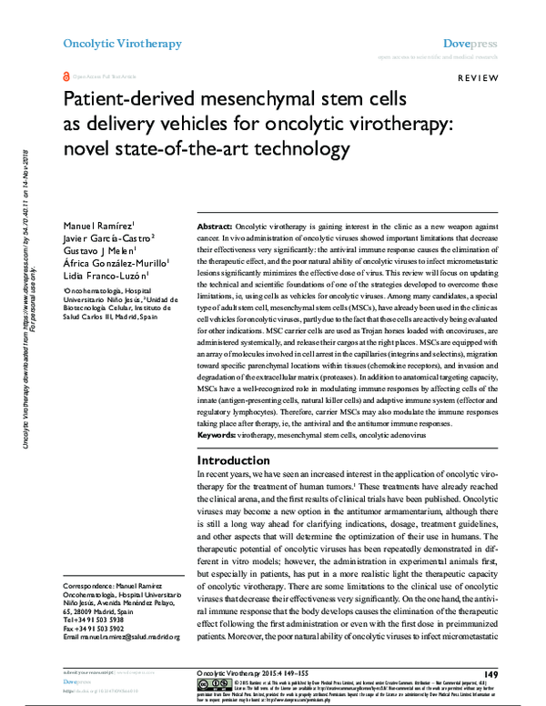 (PDF) Patient-derived mesenchymal stem cells as delivery vehicles for ...
