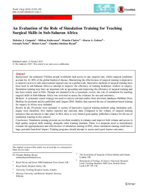 (PDF) An Evaluation of the Role of Simulation Training for Teaching ...