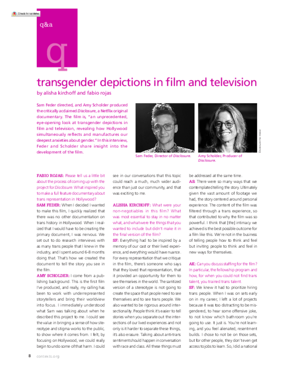 (PDF) Transgender Depictions in Film and Television