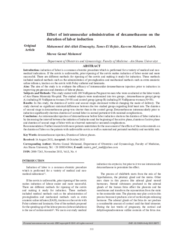 (PDF) Effect of intramuscular administration of dexamethasone on the ...