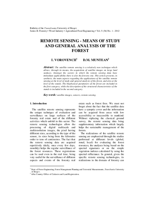 (PDF) Remote Sensing - Means of Study and General Analysis of the Forest