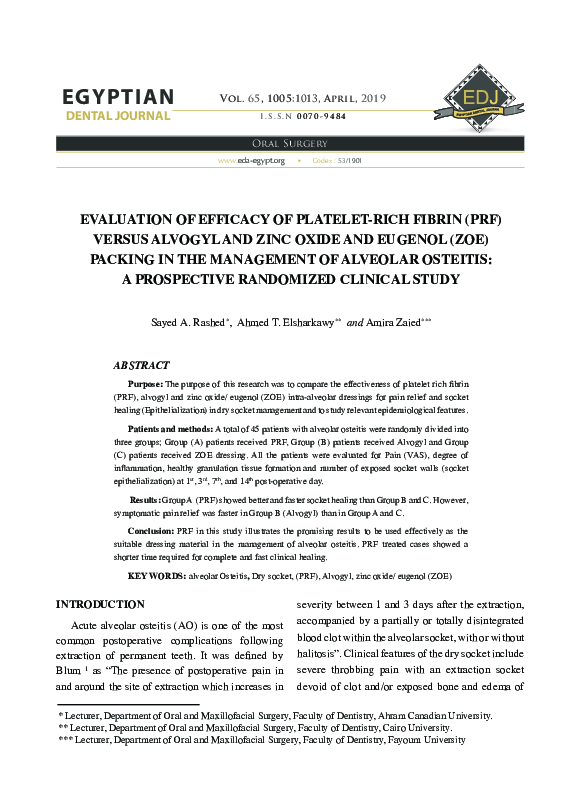 (PDF) Evaluation of Efficacy of Platelet-Rich Fibrin (PRF) versus ...