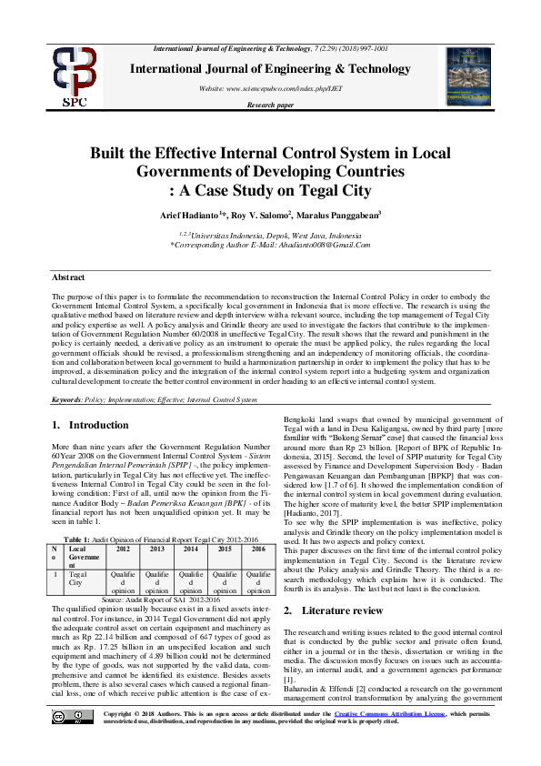 (PDF) Built the Effective Internal Control System in Local Governments ...