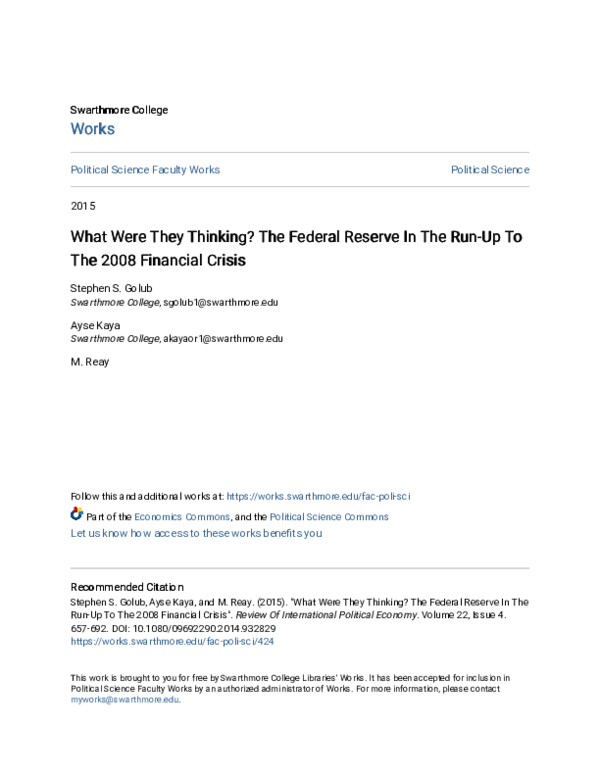 (PDF) What were they thinking? The Federal Reserve in the run-up to the ...