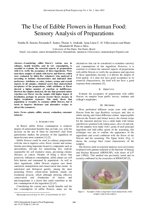 (PDF) The Use of Edible Flowers in Human Food: Sensory Analysis of ...