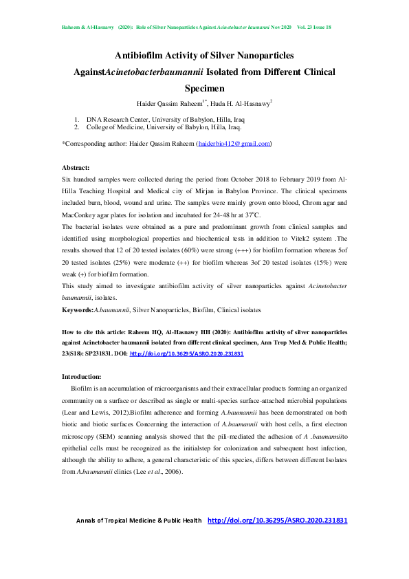 (PDF) Antibiofilm Activity of Silver Nanoparticles ...