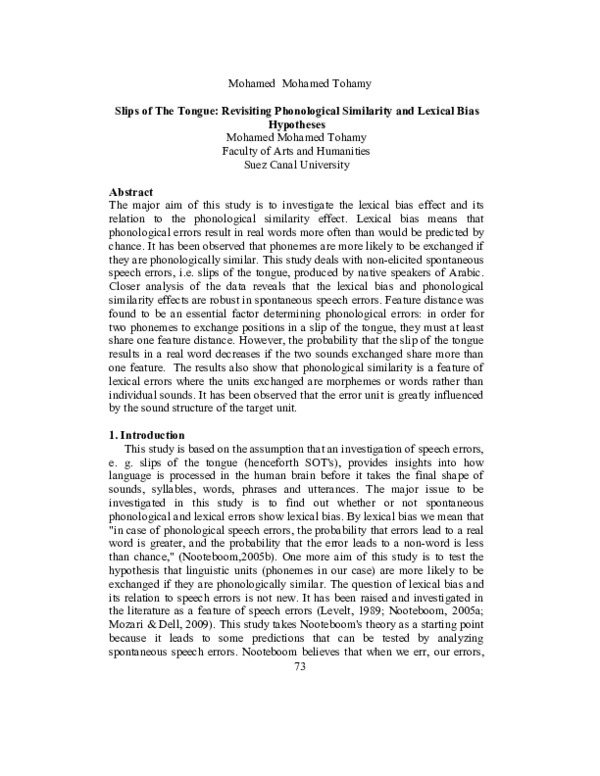 (DOC) Slips of The Tongue: Revisiting Phonological Similarity and ...