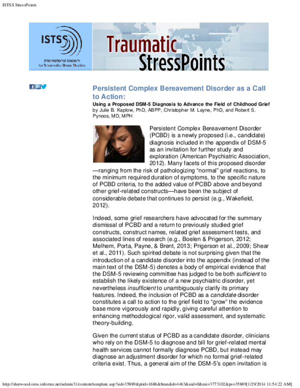 (PDF) Persistent Complex Bereavement Disorder as a call to action ...