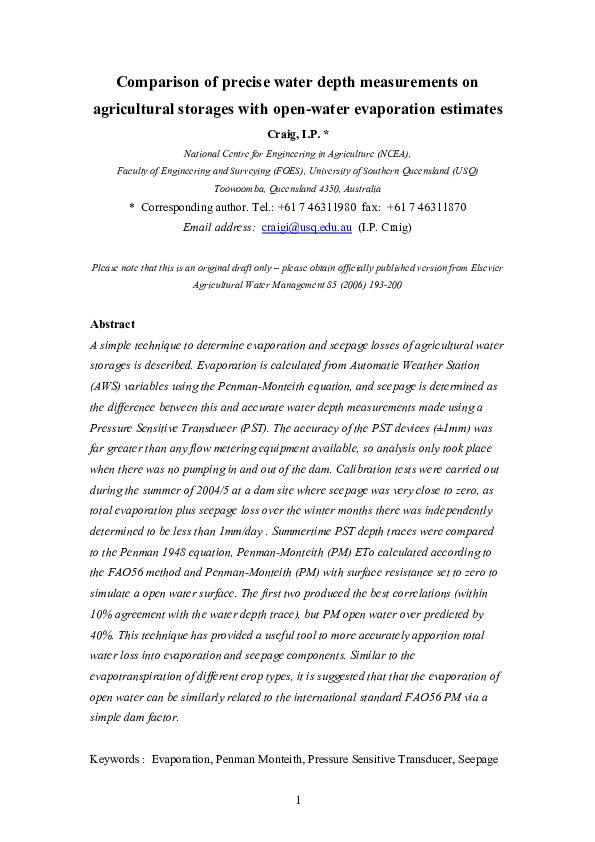 (PDF) Comparison of precise water depth measurements on agricultural ...