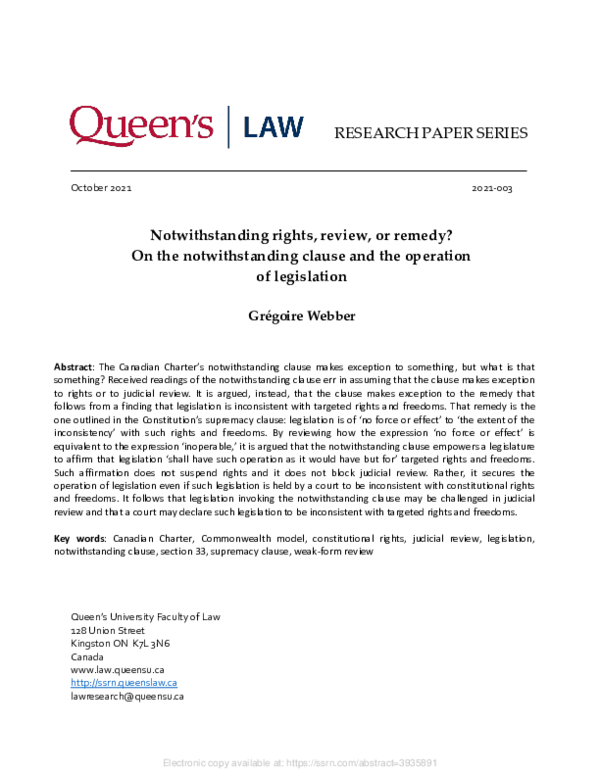 (PDF) Notwithstanding rights, review, or remedy? On the notwithstanding ...