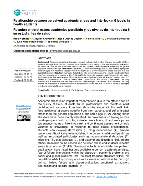 (PDF) Relationship between perceived academic stress and Interleukin 6 ...