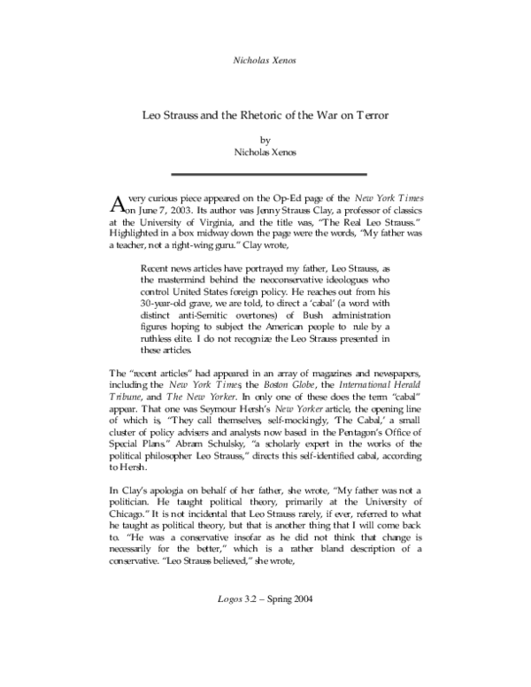 (PDF) Leo Strauss and the Rhetoric of the War on Terror