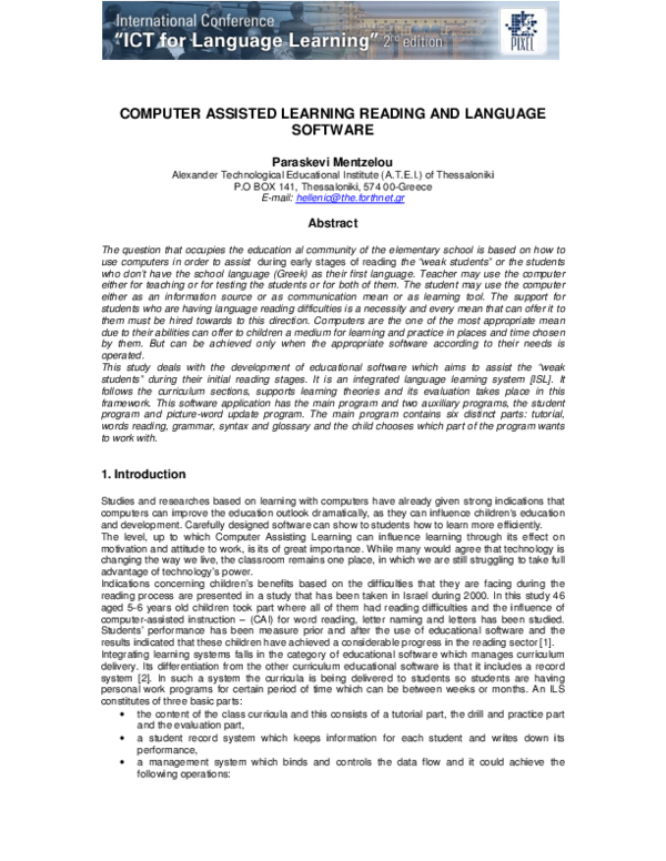 (PDF) Computer Assisted Learning Reading and Language Software