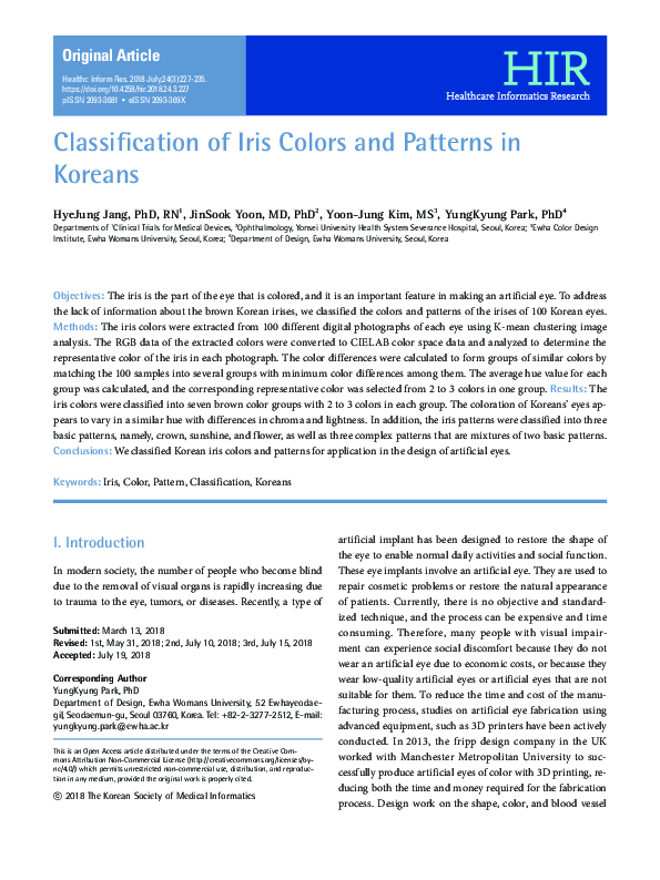 (PDF) Classification of Iris Colors and Patterns in Koreans