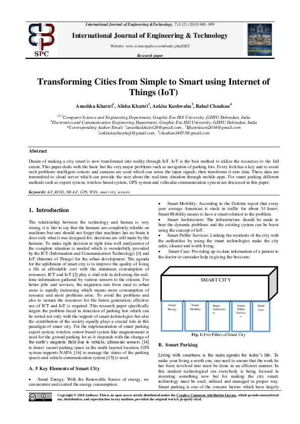 (PDF) Transforming Cities from Simple to Smart using Internet of Things ...