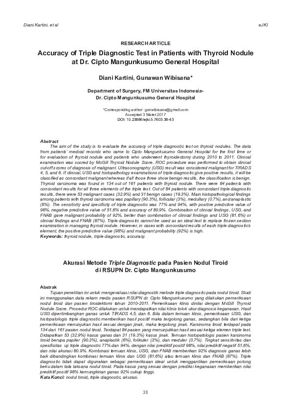 (PDF) Accuracy of Triple Diagnostic Test in Patients with Thyroid ...