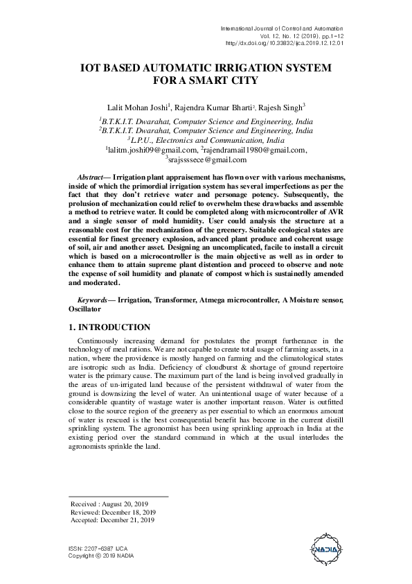 (PDF) IOT based Automatic Irrigation System for a Smart City