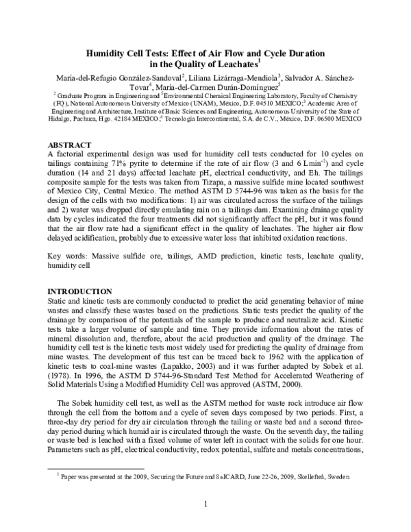 (PDF) Humidity cell tests: Effect of air flow and cycle duration in the ...