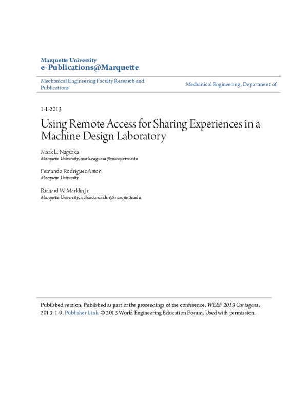 (PDF) Using Remote Access for Sharing Experiences in a Machine Design ...