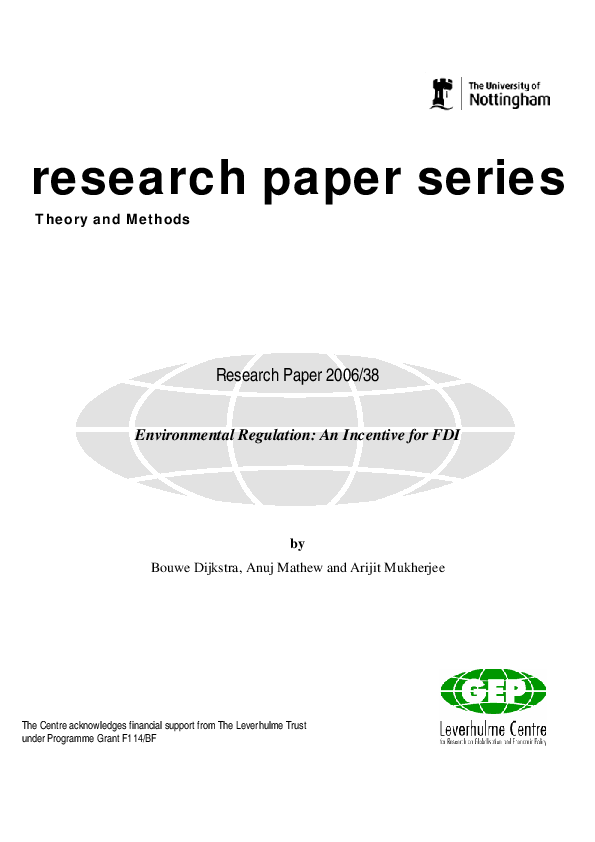 (PDF) Environmental Regulation: An Incentive for FDI