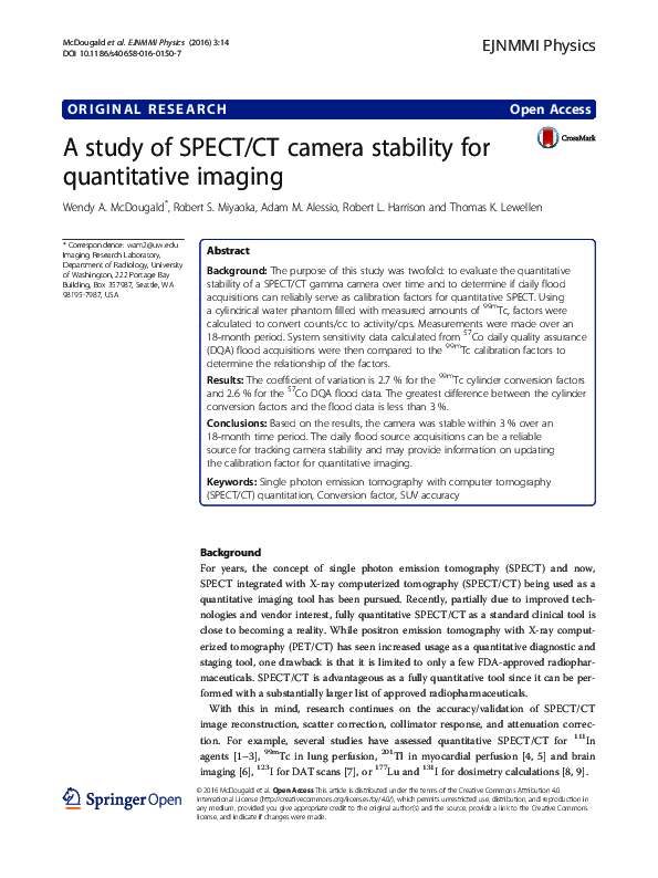 (PDF) A study of SPECT/CT camera stability for quantitative imaging