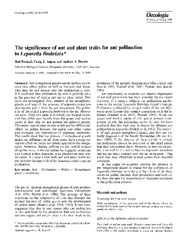 (PDF) The significance of ant and plant traits for ant pollination in ...