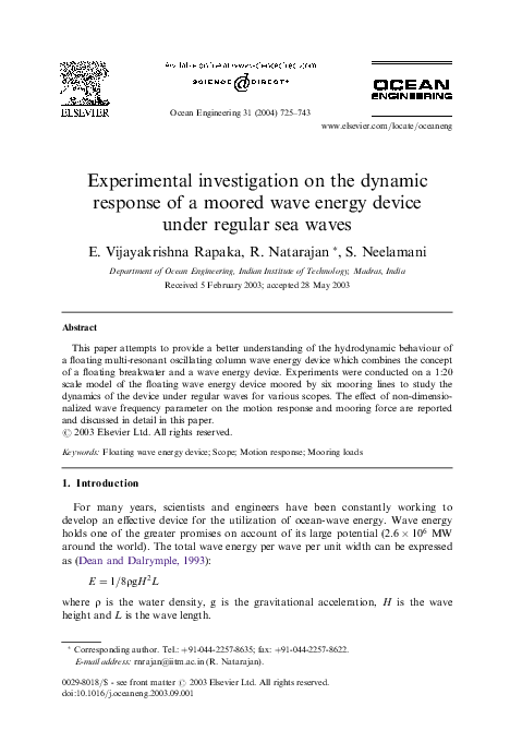 (PDF) Experimental investigation on the dynamic response of a moored ...