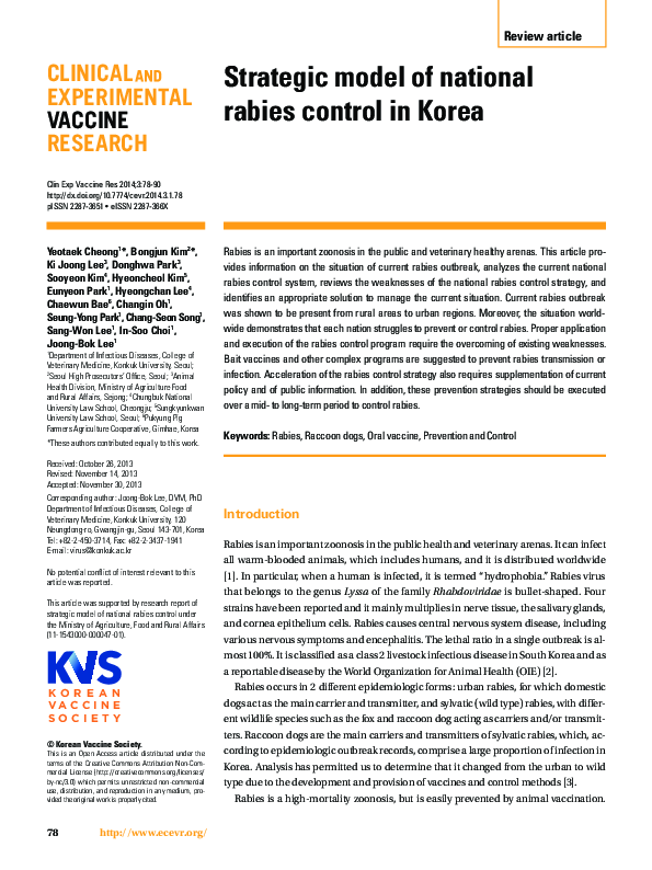 (PDF) Strategic model of national rabies control in Korea Changin Oh
