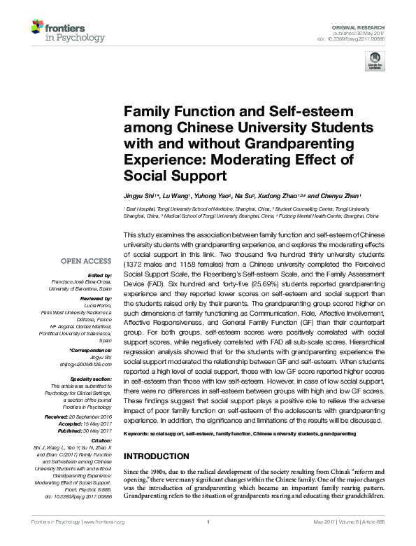 (PDF) Family Function and Self-esteem among Chinese University Students ...
