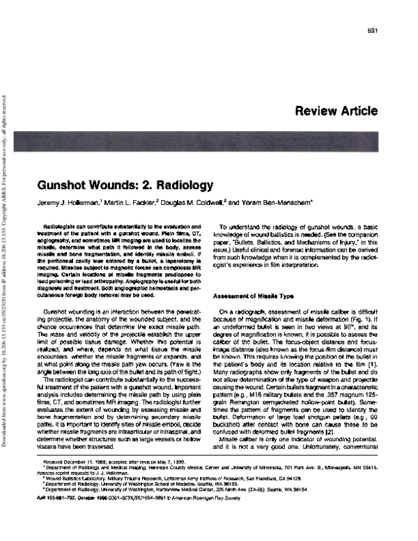 (PDF) Gunshot wounds: 2. Radiology