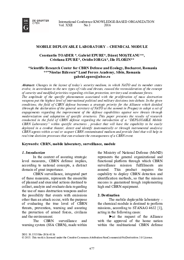 (PDF) Mobile Deployable Laboratory – Chemical Module