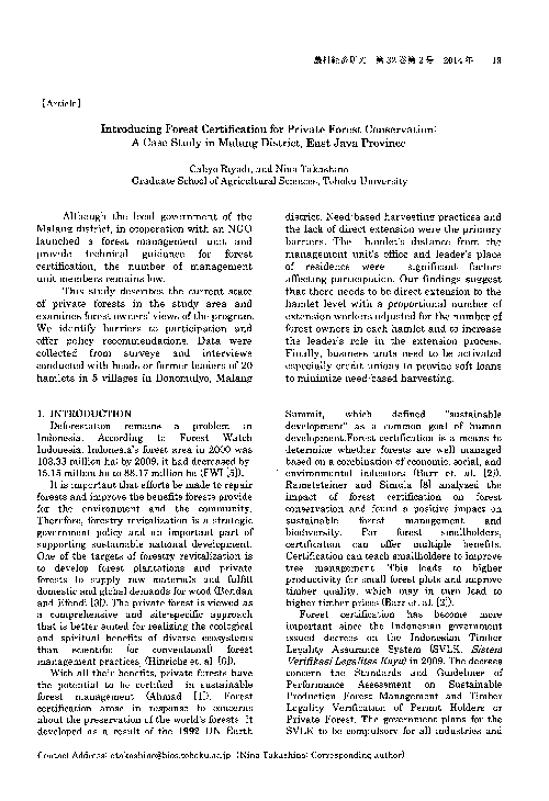 (PDF) Introducing Forest Certification for Private Forest Conservation