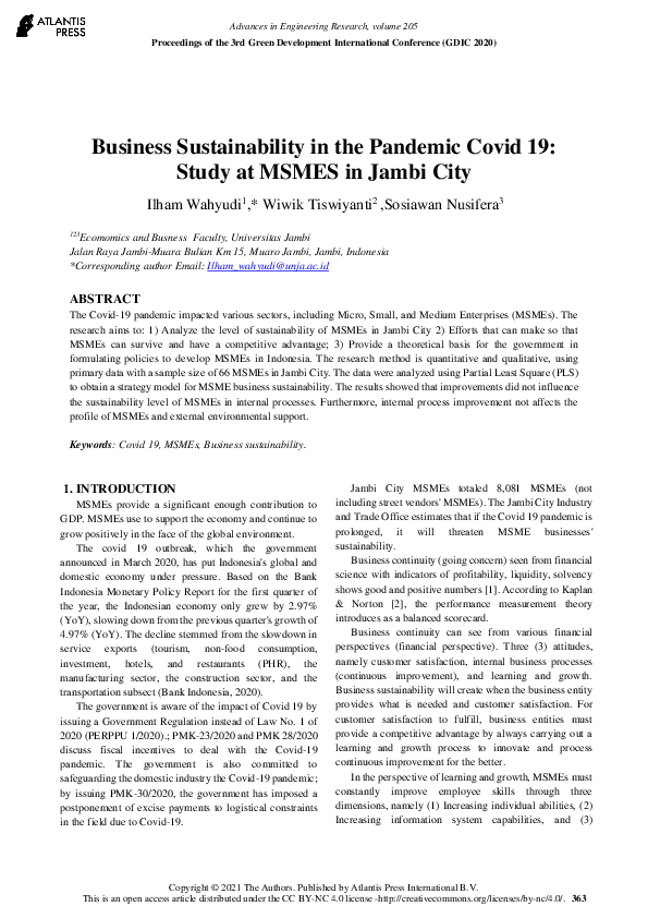 (PDF) Business Sustainability in the Pandemic Covid 19: Study at MSMES ...