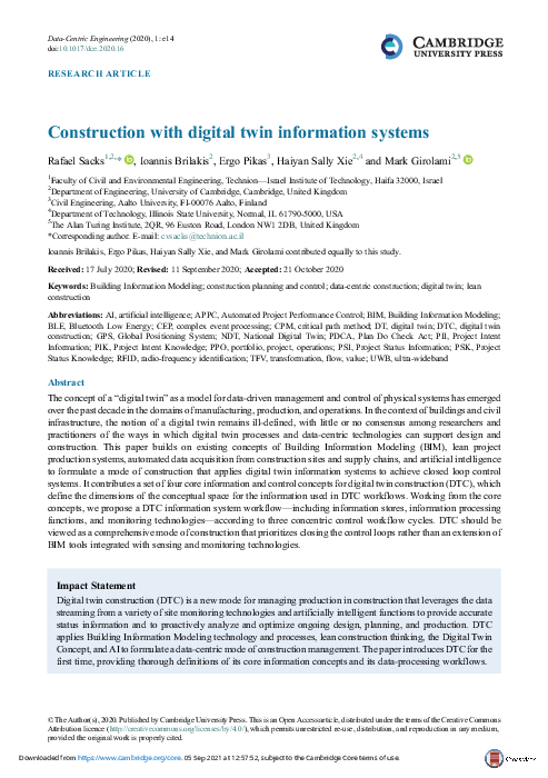 (PDF) Construction with digital twin information systems