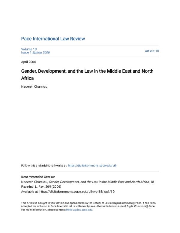 (PDF) Gender, Development, and the Law in the Middle East and North Africa