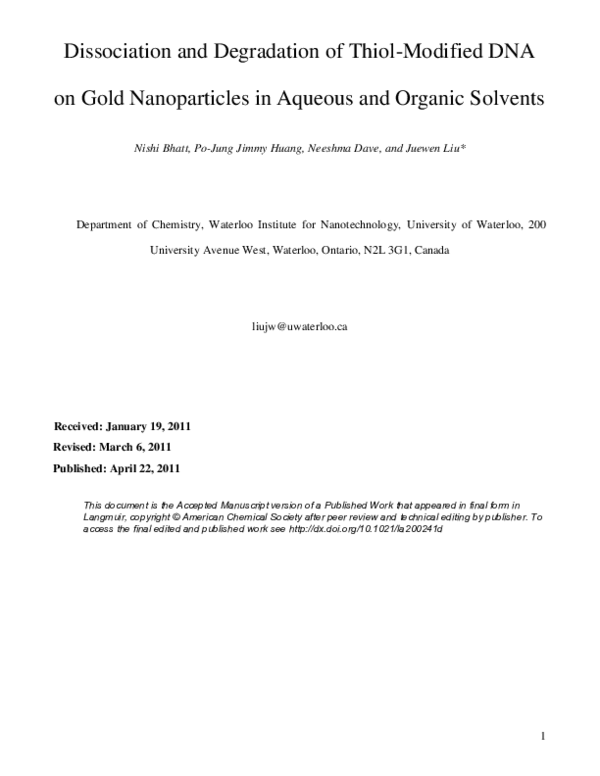 (PDF) Dissociation and Degradation of Thiol-Modified DNA on Gold ...