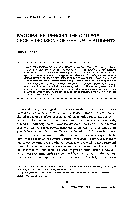 (PDF) Factors influencing the college choice decisions of graduate students