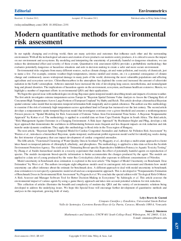 (PDF) Modern quantitative methods for environmental risk assessment