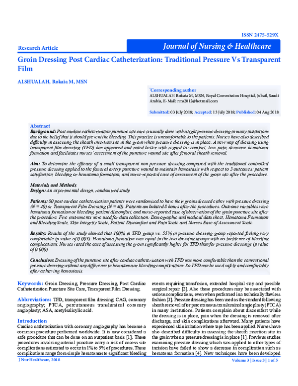 (PDF) Groin Dressing Post Cardiac Catheterization Traditional Pressure