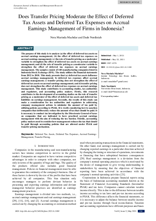 (PDF) Does Transfer Pricing Moderate the Effect of Deferred Tax Assets ...