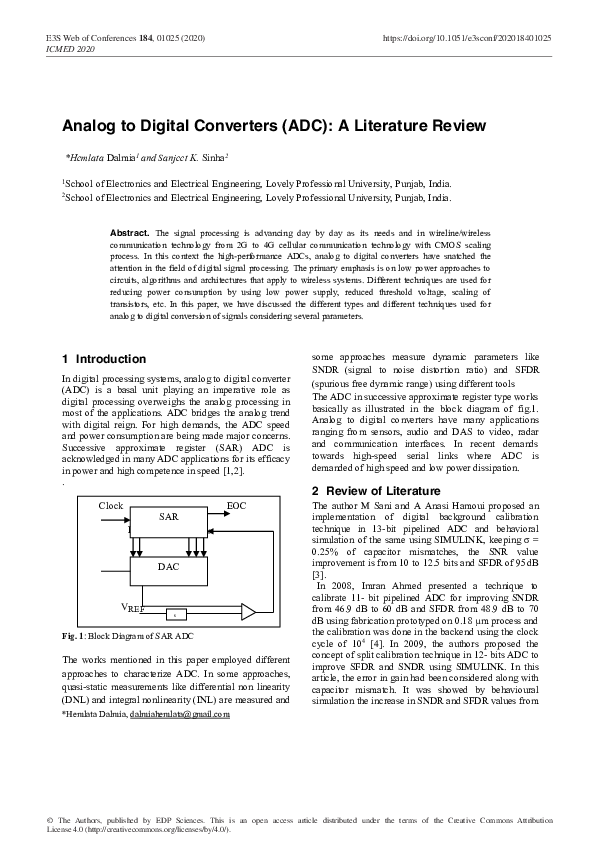 (PDF) Analog to Digital Converters (ADC) A Literature Review Hemlata